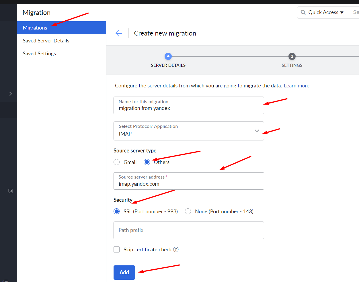 Yandex to zoho data migration start4.png