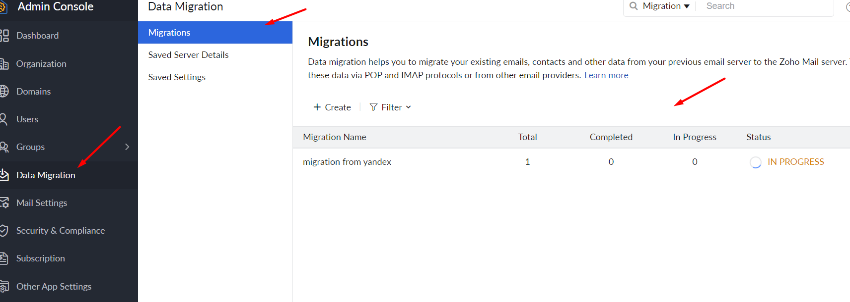 Yandex to zoho data migration start11.png